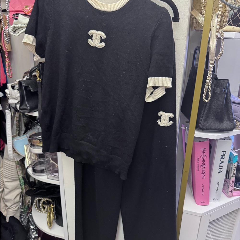 Stylish Black Top and bottom with Cream Emblem CC